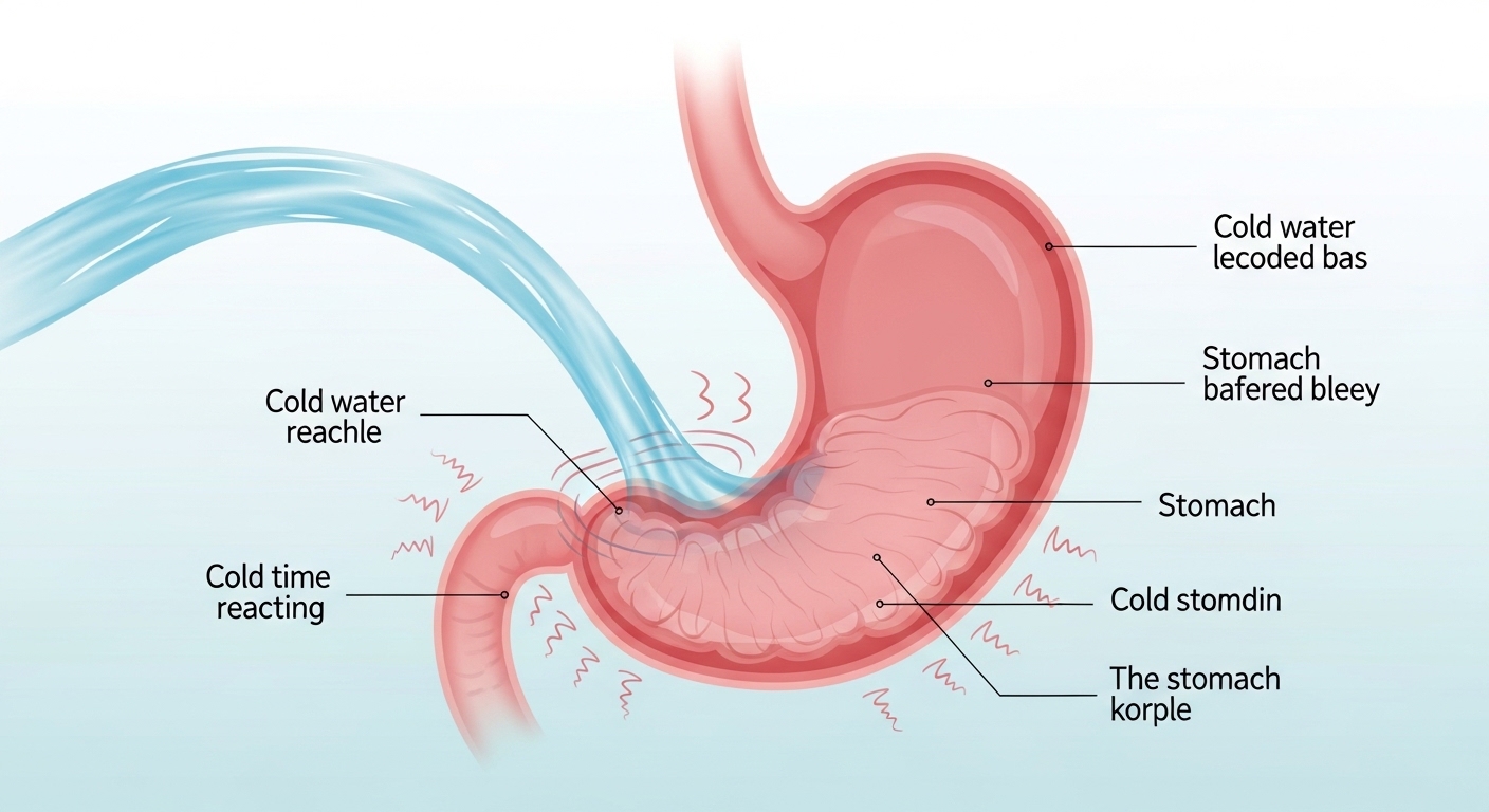 차가운 물을 마셨을 때 위장이 반응하는 모습을 표현한 일러스트