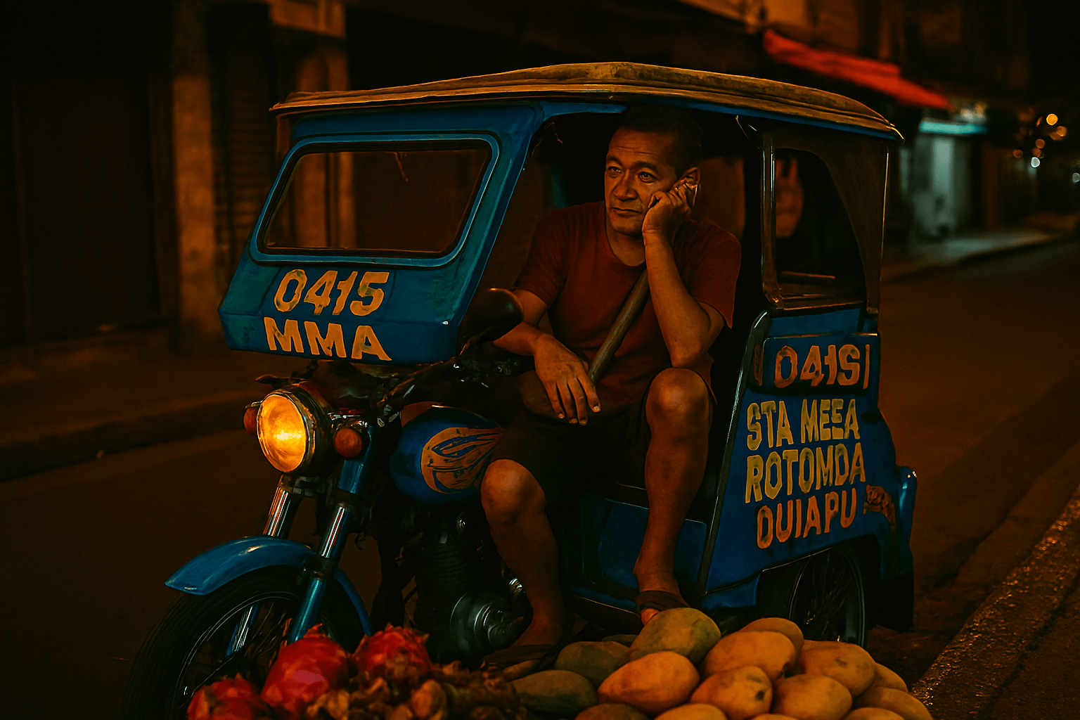 필리핀 거리에서 트라이시클 기사가 다음 손님을 기다리며 앉아있는 모습. 필리핀여행 중 만나는 현지인의 일상이다