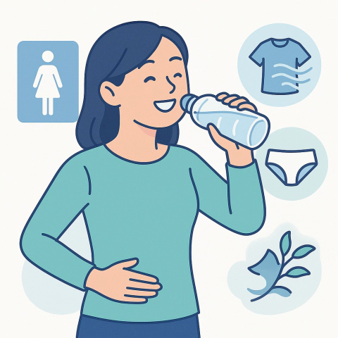 물 마시기와 통풍 좋은 옷으로 방광염 예방하는 이미지