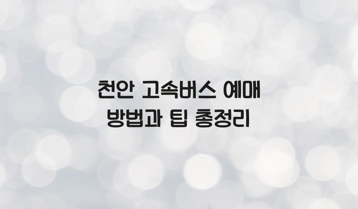 천안 고속버스 예매