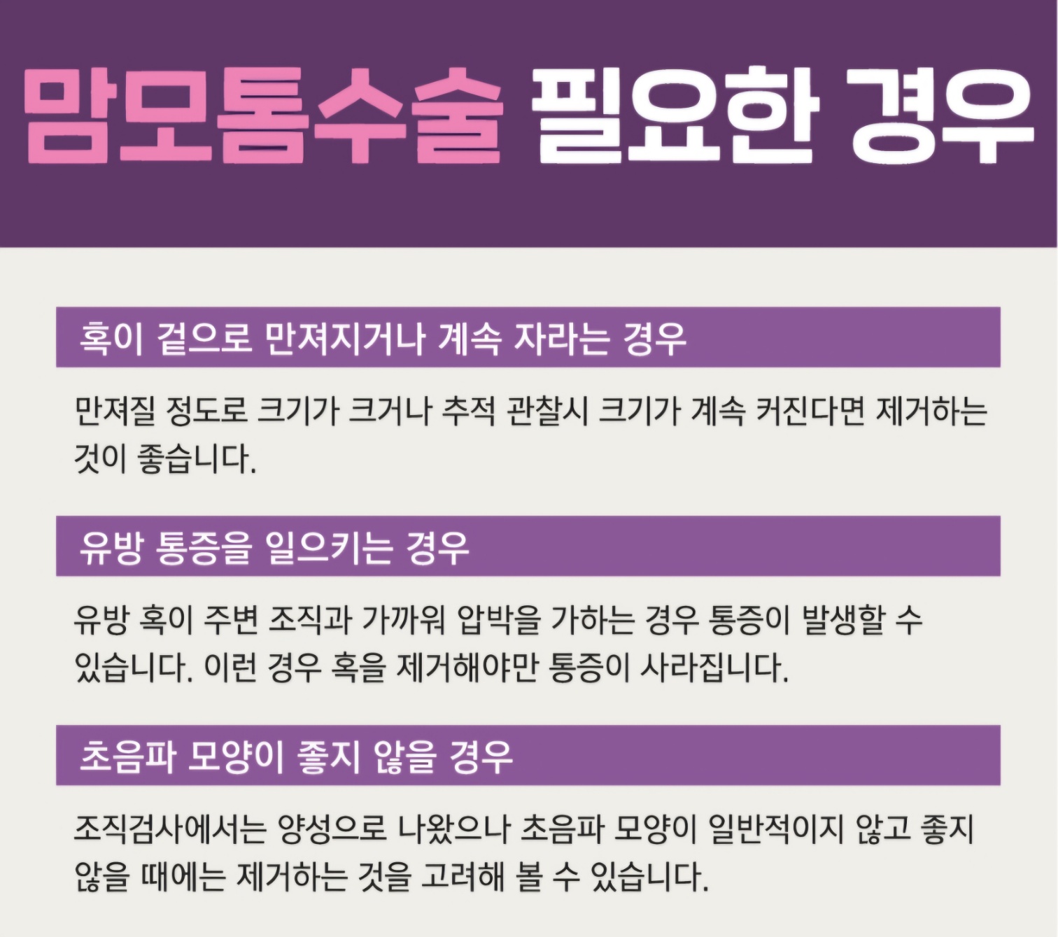 맘모툴 수술 필요시기의 증상