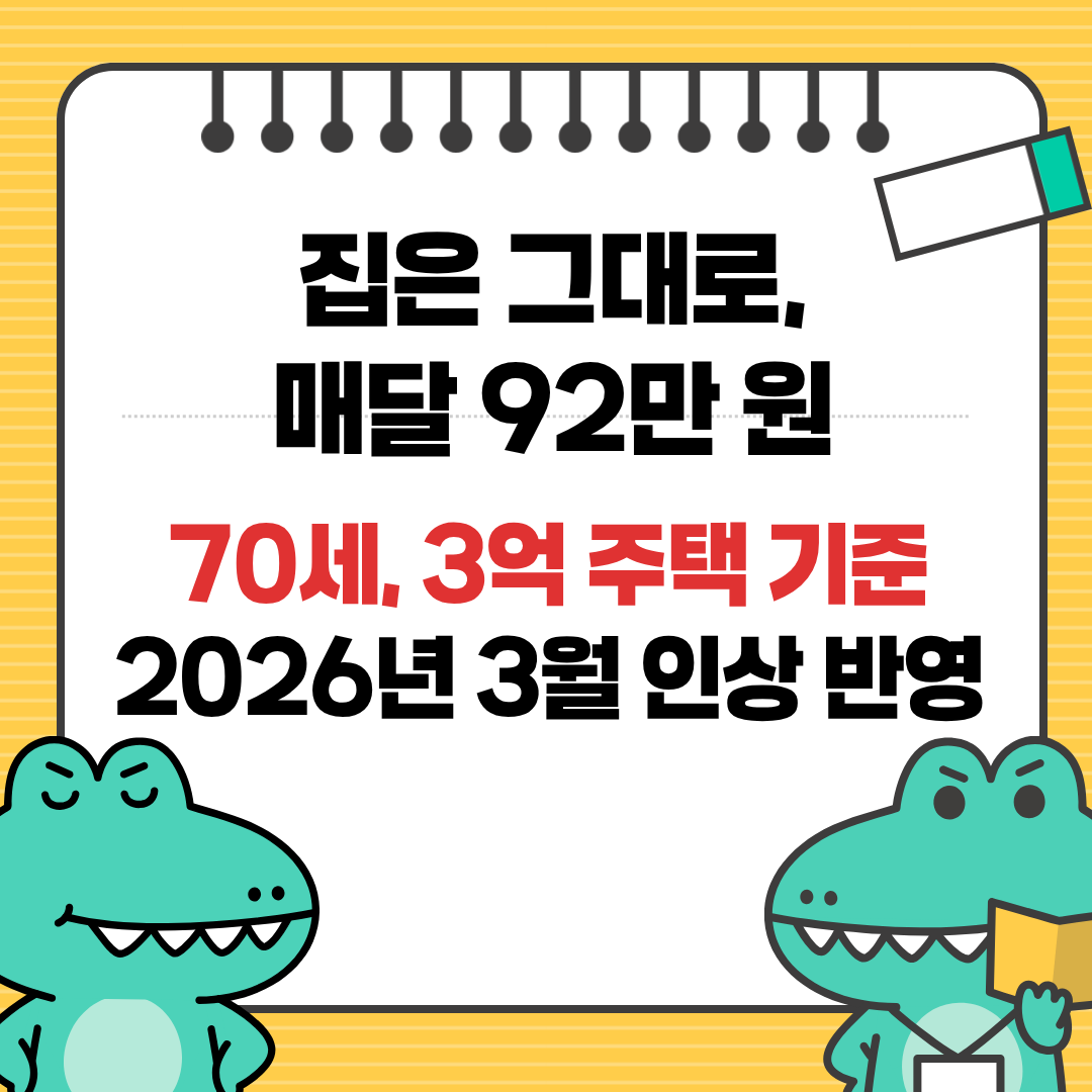2026 주택연금 월 수령액 70세 3억 주택 92만 3천 원 가입조건
