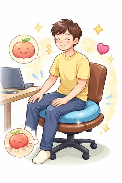 도넛형 방석 사용 후 편안한 표정