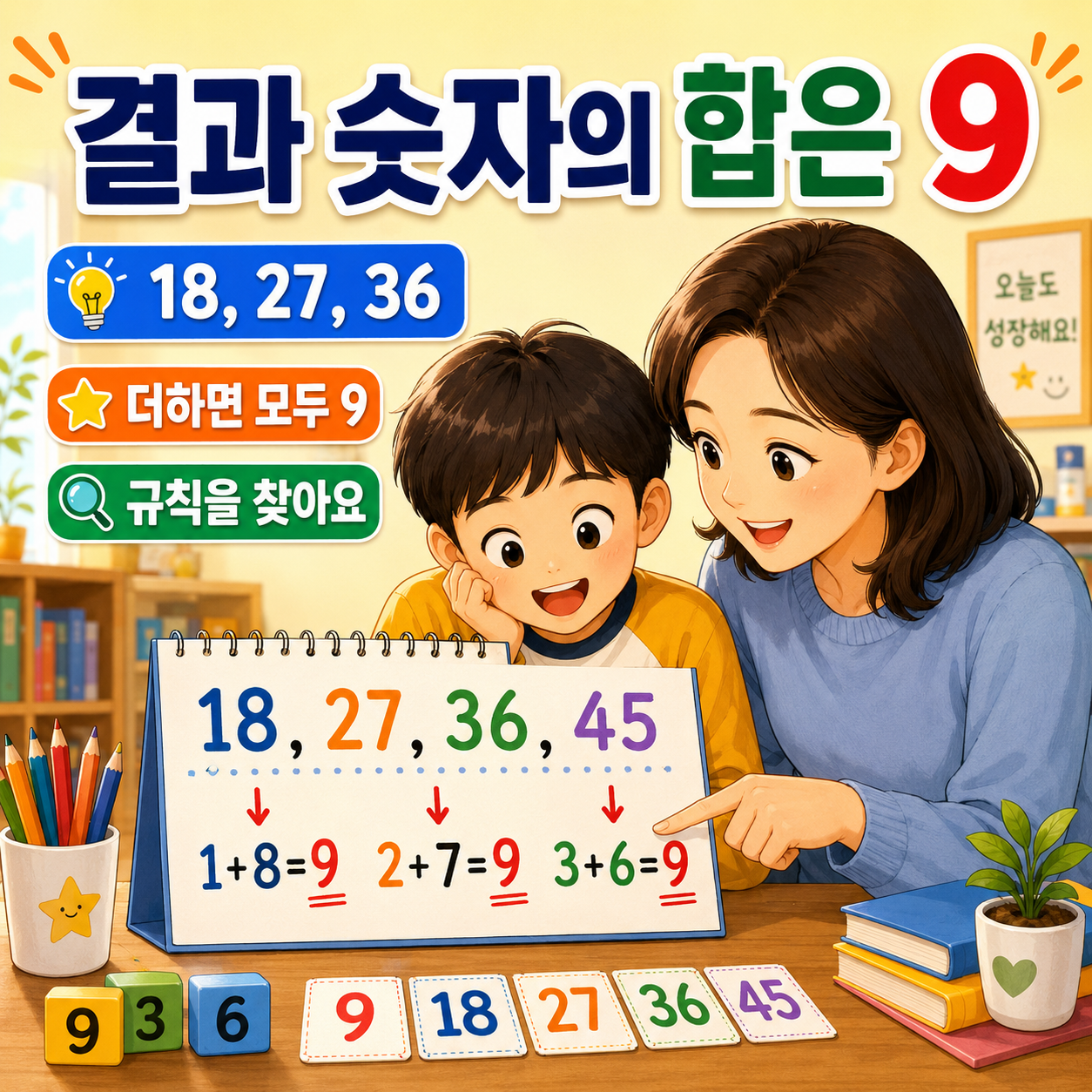 결과 숫자의 합이 9가 되는 규칙을 찾아봐요