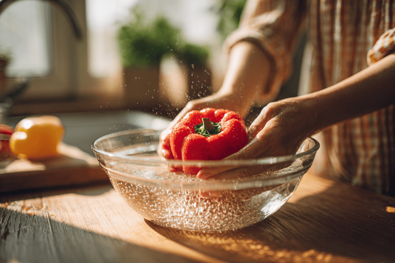 빨간-파프리카를-물에-세척하는-모습