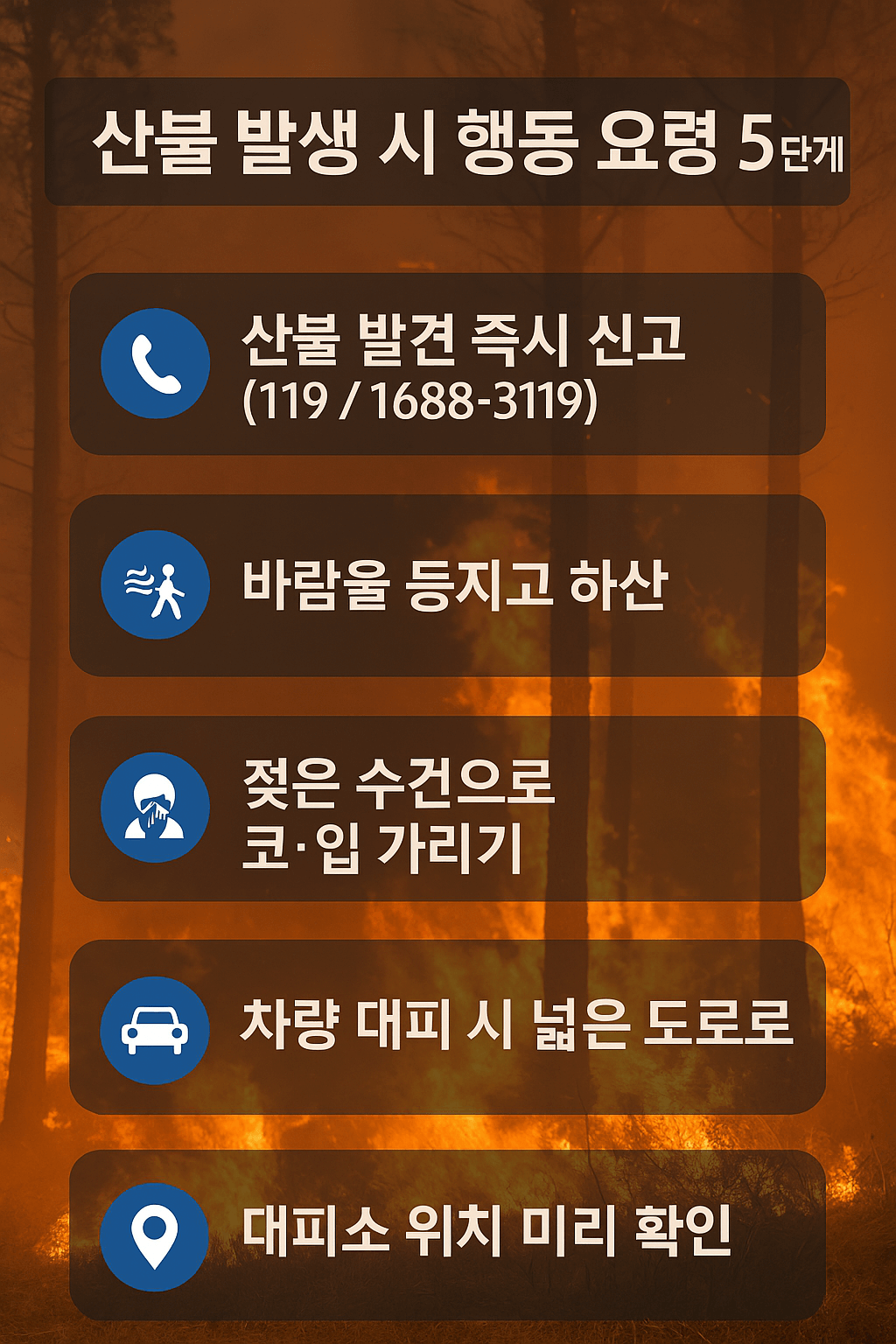 산불 발생 시 행동 요령 5단계