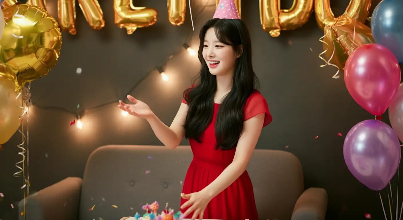 생일 파티를 하는 여성