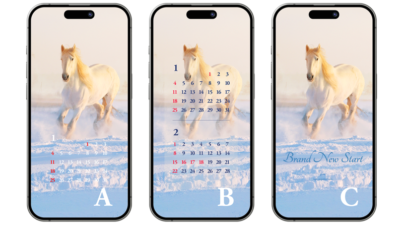 02 눈 위를 달리는 흰색 말 ABC - 2026년1월 아이폰배경화면