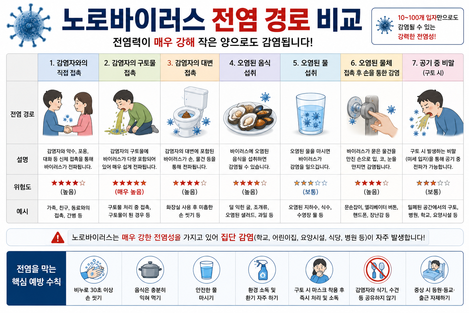 노로바이러스 전염 경로 비교 이미지