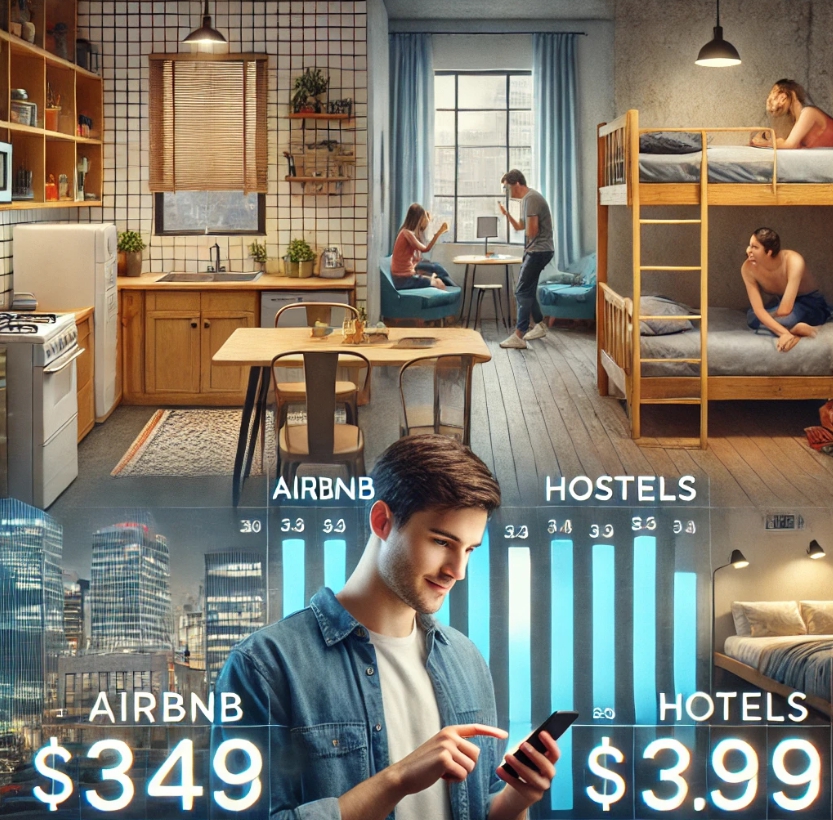 숙박 장소 찾고 있는 남자의 모습