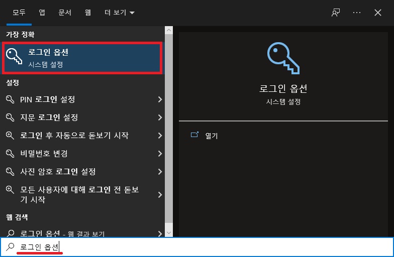 로그인 옵션 실행