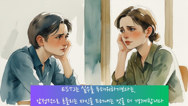 ESTJ는 실수를 두려워하기보다는, 감정적으로 흔들리는 자신을 드러내는 것을 더 경계합니다에 관한 그림입니다.