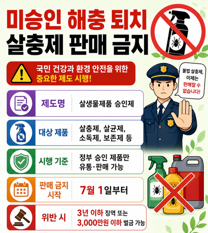 미승인 해충 퇴치 살충제 판매 금지 홈키파·컴배트·해피홈·에프킬라 구매 가능한 제품·불가능한 제품