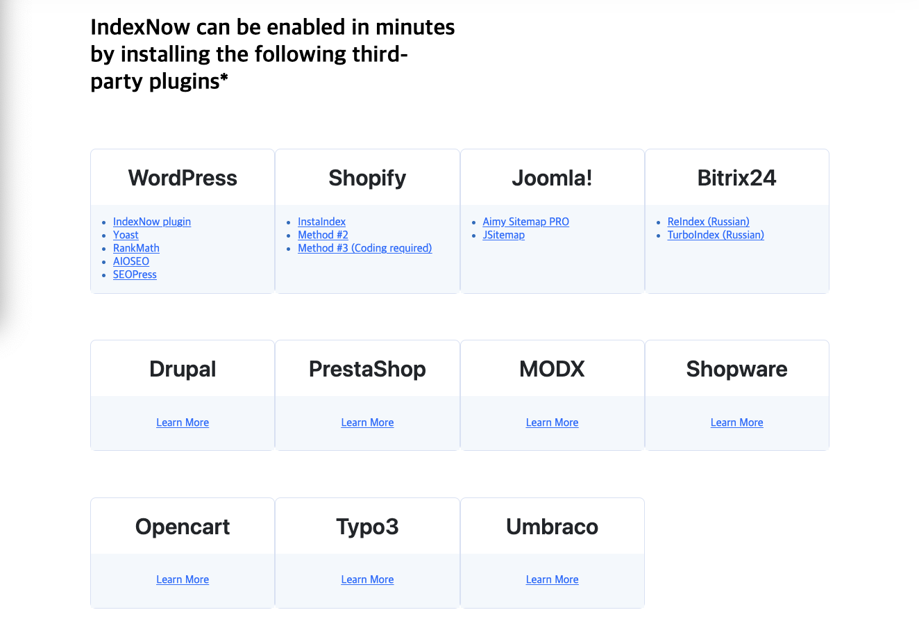IndexNow 지원 CMS with plugins