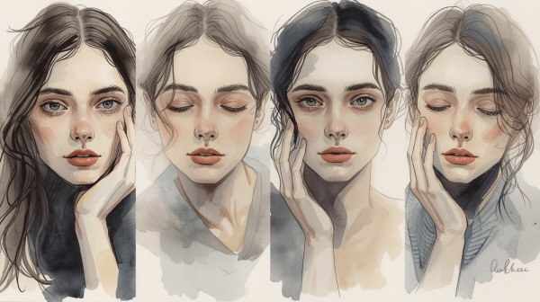 조용하고 온화해 보이는 ISFP의 표정 속에는 복잡한 감정이 얽혀 있는 경우가 많습니다. 이들은 외부로 드러내기보다, 속으로 삼키며 정리하려는 습관이 강합니다에 관한 그림