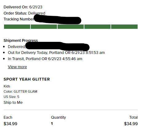 클리터 키즈 5사이즈 주문내역