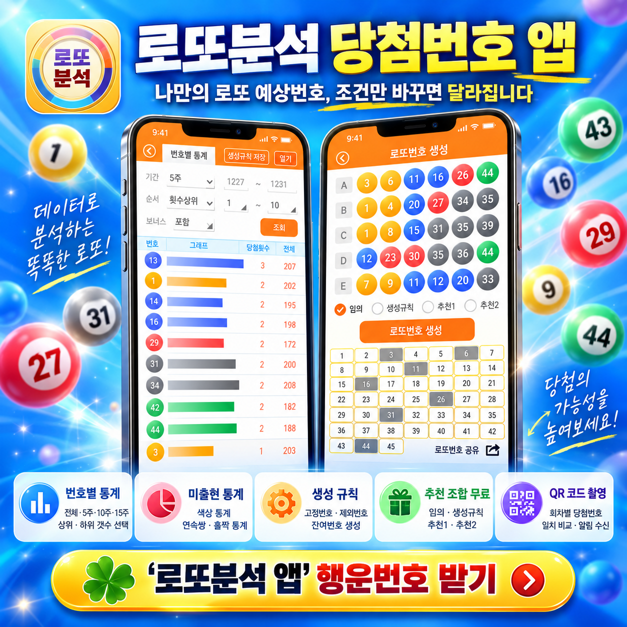 로또분석 당첨번호 - 로또예상번호 로또규칙 나만의 로또번호 분석, 다양한 통계 자료 (무료)