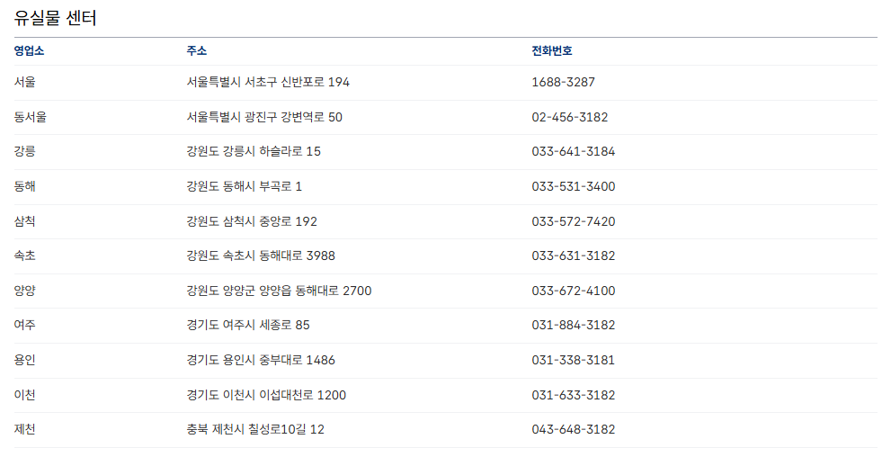동부고속 주요 터미널 위치 & 전화번호