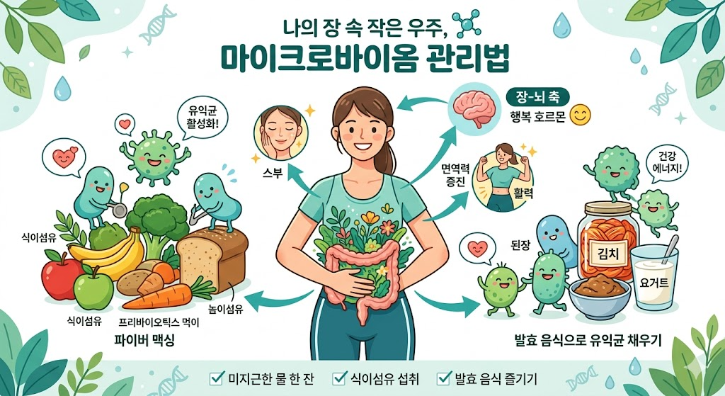 장내 미생물 케어 (이크로바이옴, 유익균, 장관리법)