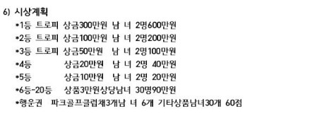 브라마파크골프대회 시상계획