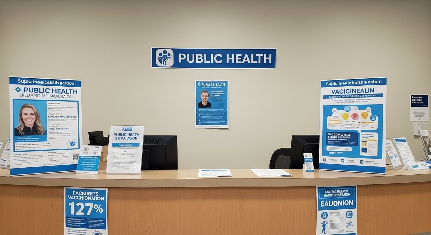 보건소 안내 데스크에 진열된 예방접종 홍보물