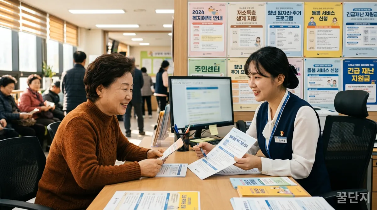 주민센터에서 정부 지원 제도에 대해 상담받는 한국인