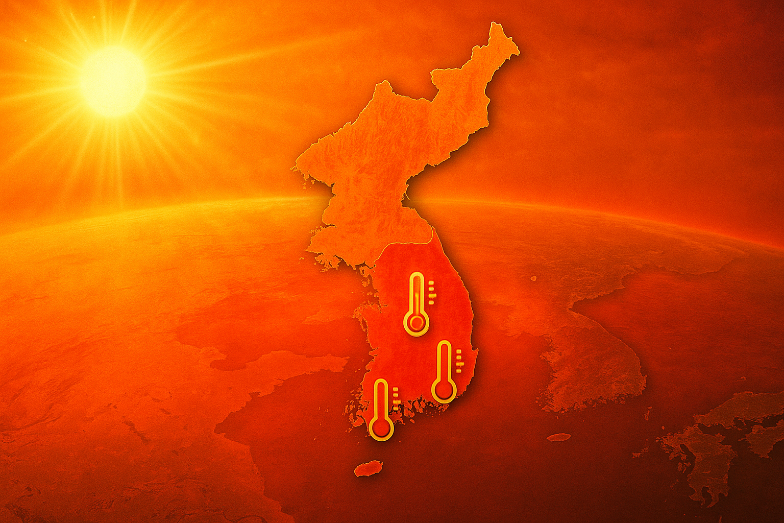 폭염 상황을 나타내는 한반도 지도