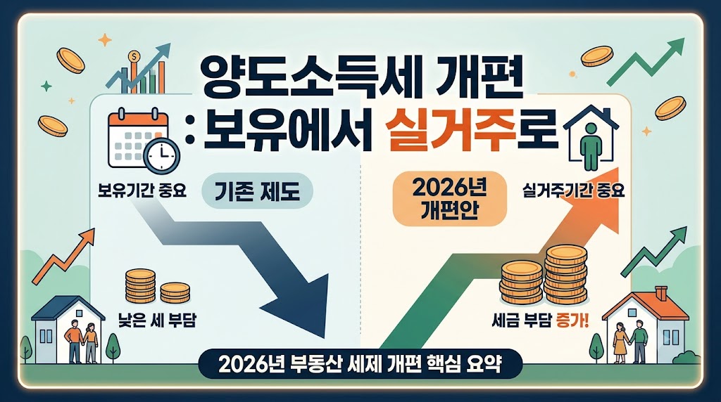 2026년 세제 개편안 : 양도소득세 보유 요건 폐지, 세금 부담 얼마나 늘까?