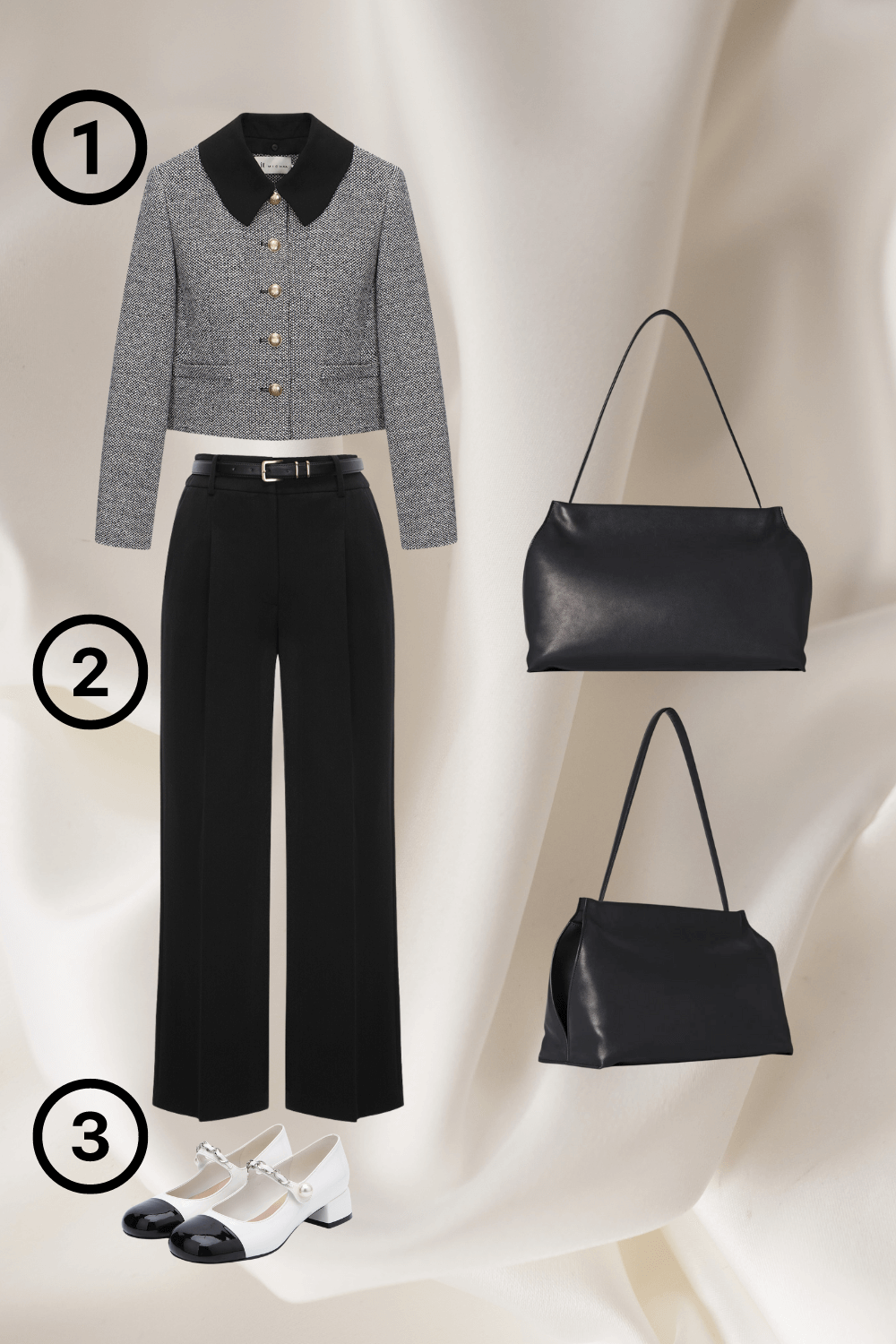 잇미샤 자켓, 팬츠, 펌프스 코디