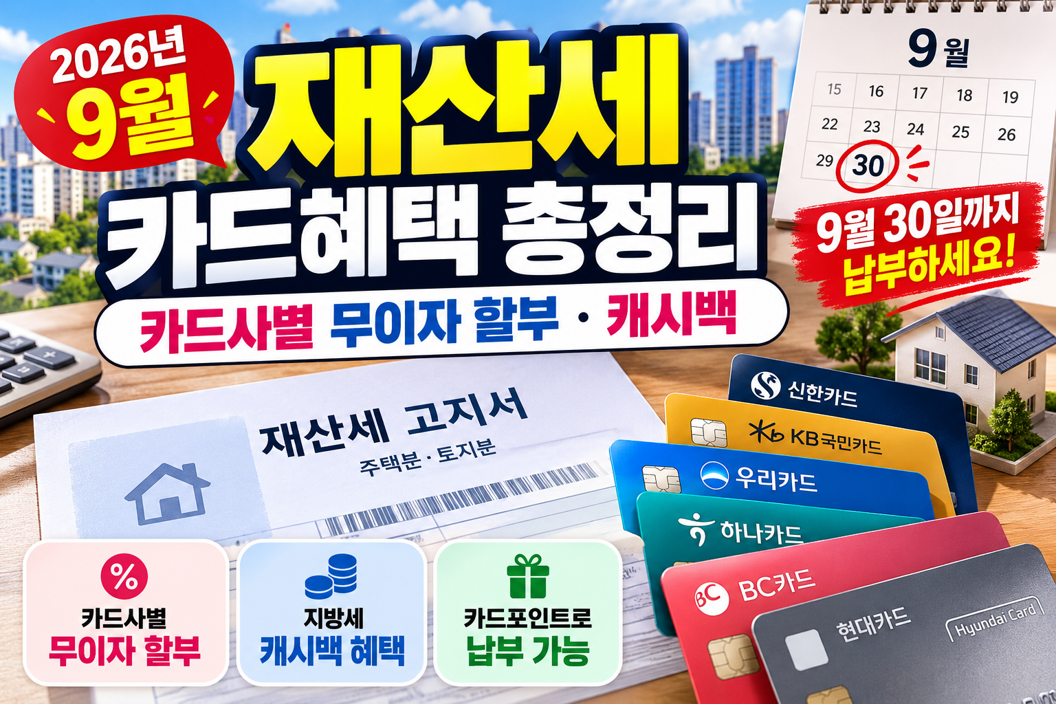 2026년 9월 재산세 카드혜택 캐시백 무이자 할부 카드사별 비교