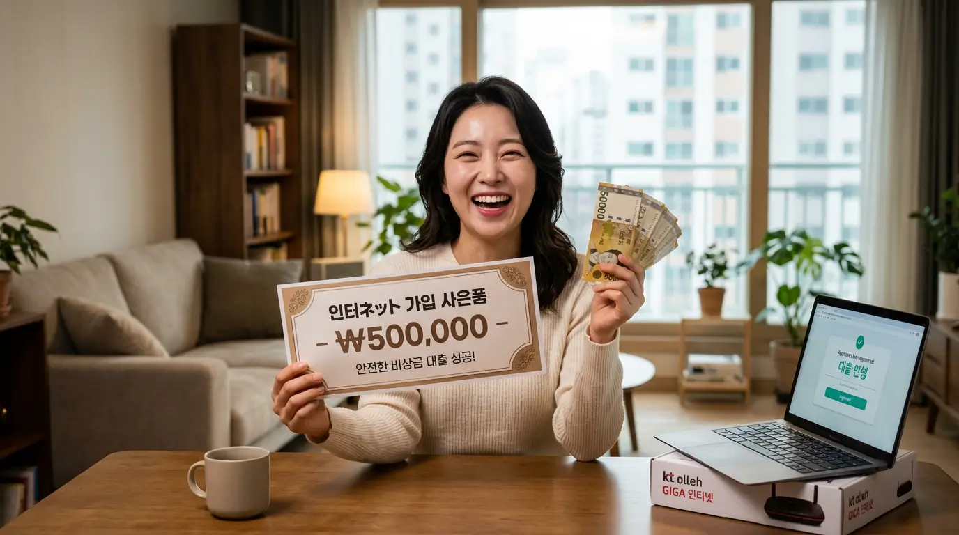 불법 현금화의 늪에서 빠져나와 인터넷 가입 사은품과 안전한 비상금 대출로 자금난을 해결하고 환하게 웃는 모습