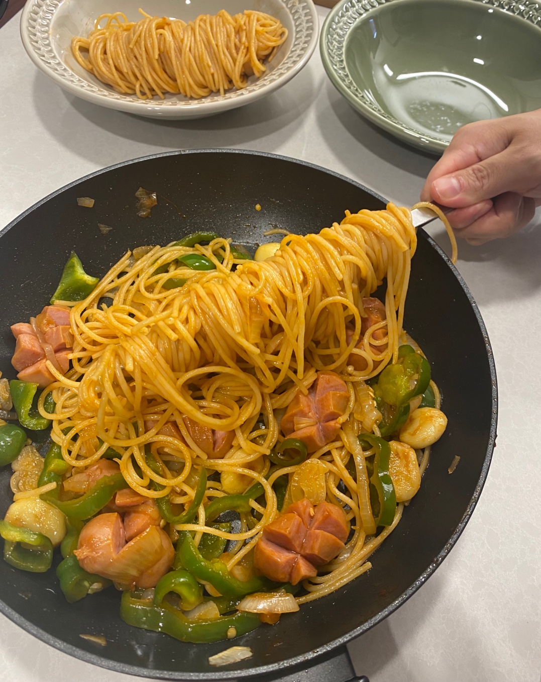 나폴리탄 파스타 - 면 돌돌 - 플레이팅