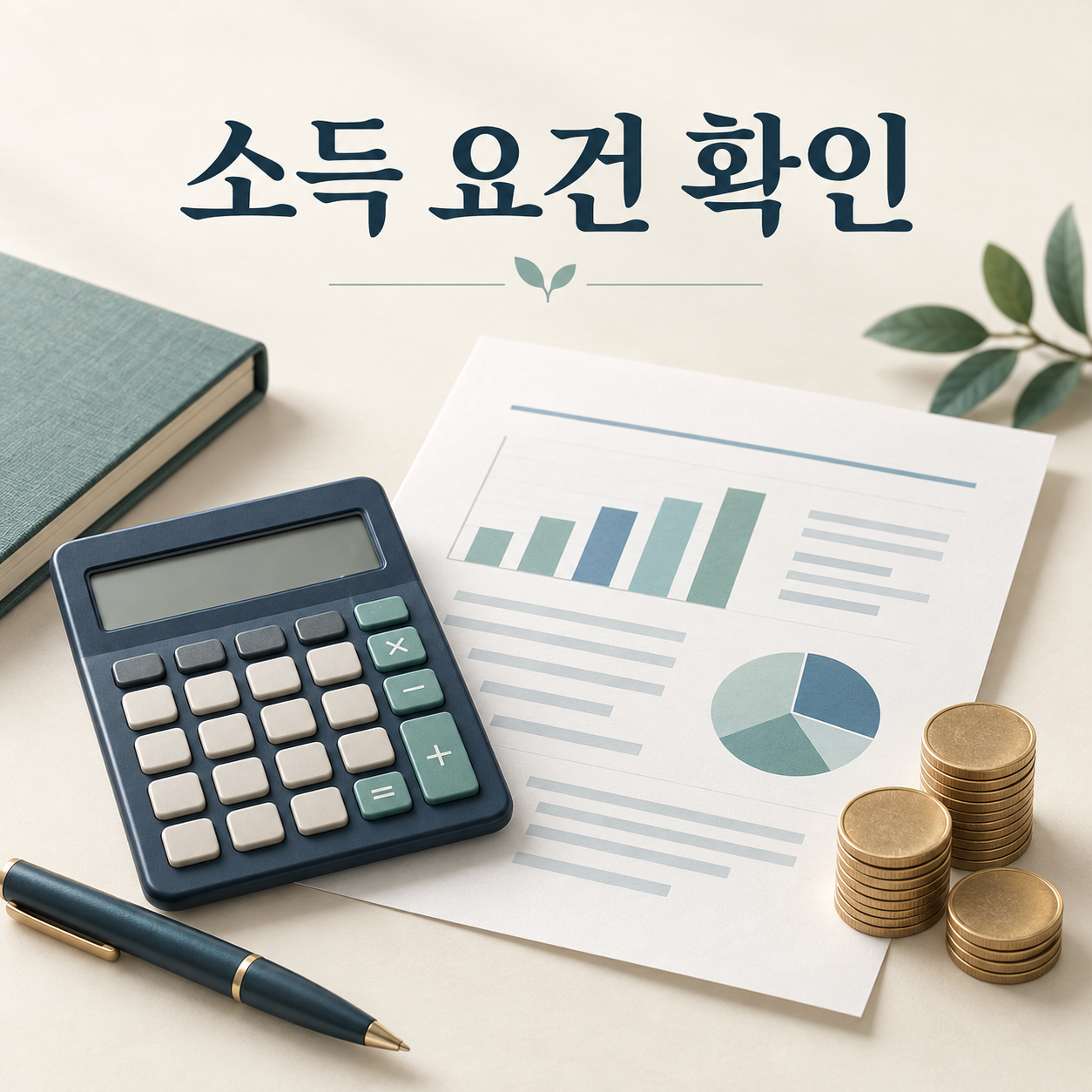 계산기와 소득자료로 연간 소득을 점검하는 이미지