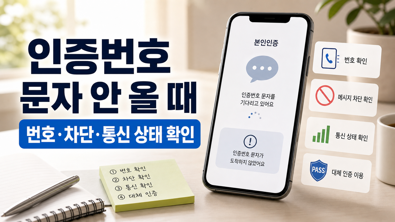 본인인증 문자가 안 올 때 휴대폰 번호 메시지 차단 통신 상태 대체 인증을 확인하는 대표 이미지