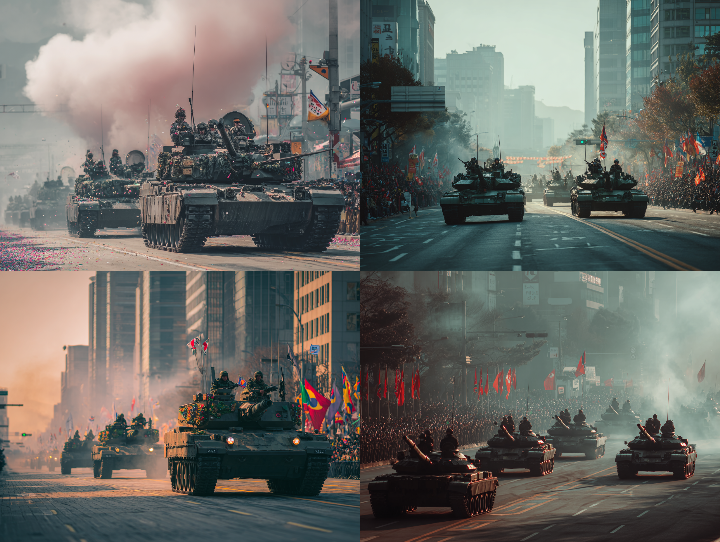 국군의 날을 맞이하여 기갑부대가 시가행진을 하고 있는 모습