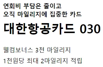 '연회비 부담은 줄이고 마일리지에 집중한 카드' 문구