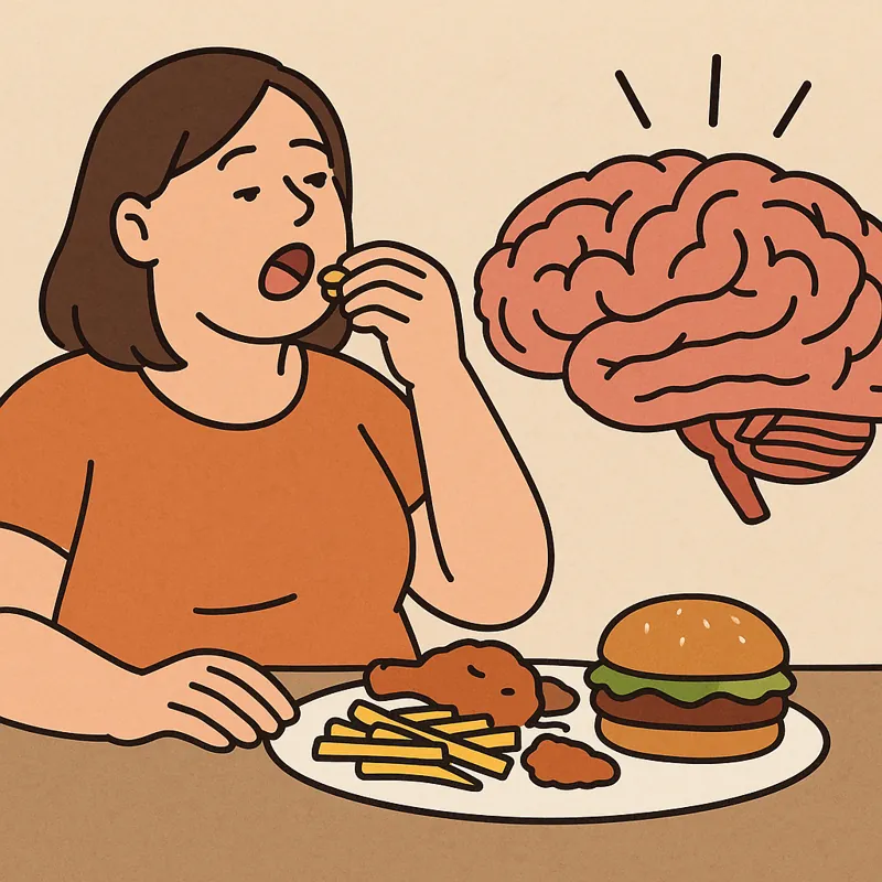 과식을-자주-했을-때-뇌에서-일어나는-변화를-시각적으로-표현한-이미지로-음식을-많이-먹는-사람-옆에-뇌의-활동이-표현된-모습