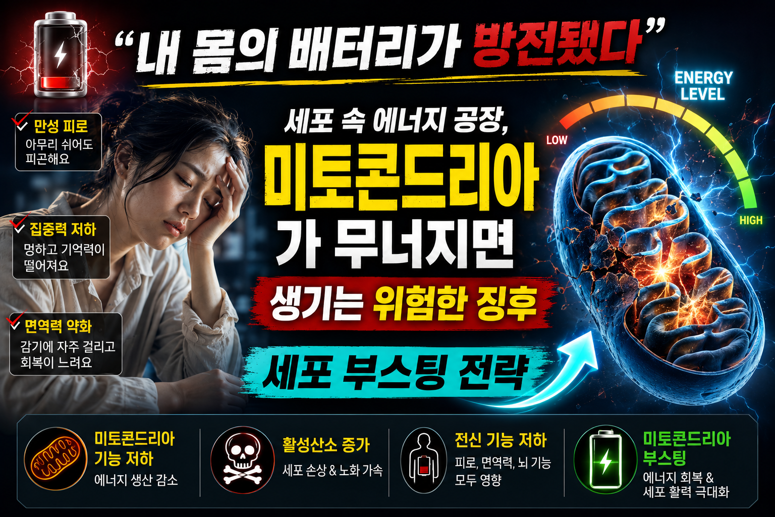 "내 몸의 배터리가 방전됐다" 세포 속 에너지 공장, 미토콘드리아가 무너지면 생기는 위험한 징후와 세포 부스팅 전략