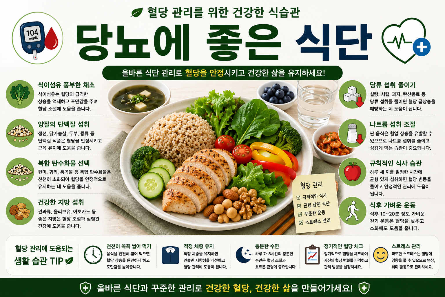 당뇨 및 혈당 관리에 좋은 식단 관리 요약 이미지