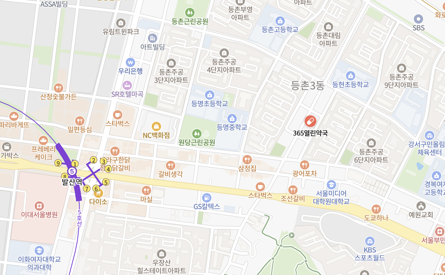 365열린약국 지도