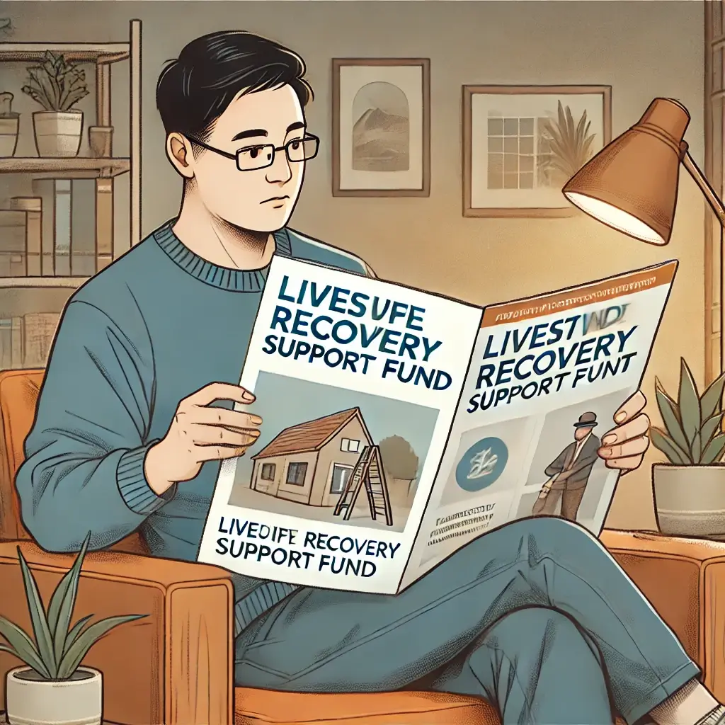 민생회복지원금 설명서를 읽고 있는 남자의 집중된 모습.