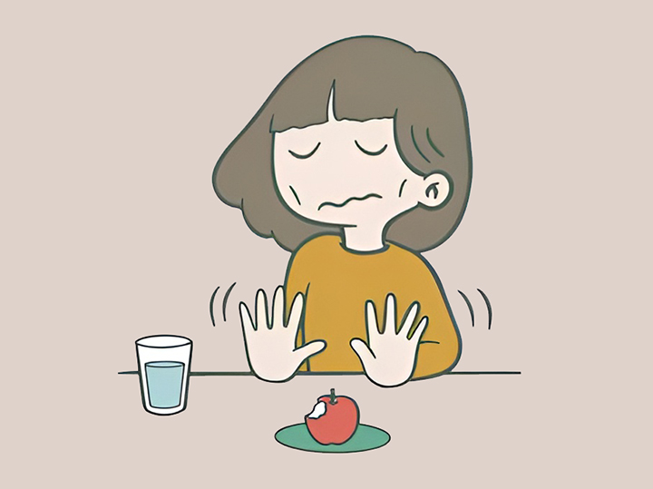 통증으로-음식을-거부하는-여성