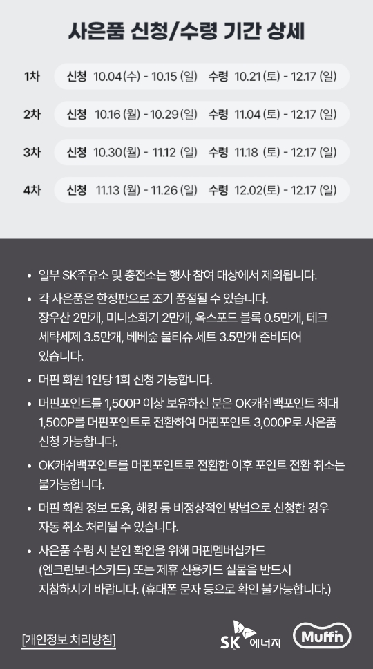 SK 머핀 포인트 사은품 신청 횟수 및 주의사항