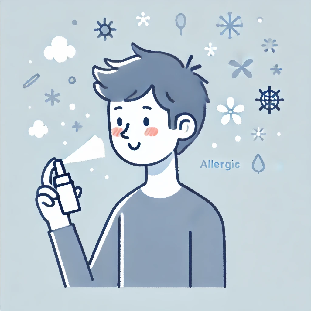 비염스프레이를-얼굴에-뿌리는-남자