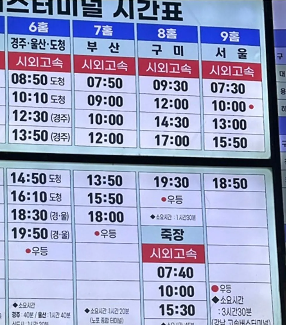 영천시외버스터미널시간표