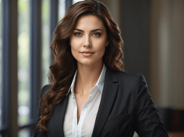 사무실을 배경으로 정면으로 바라보는 직장인 여성