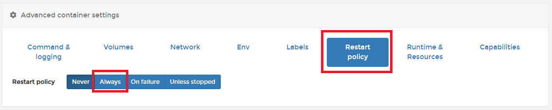 재시작 정책 설정