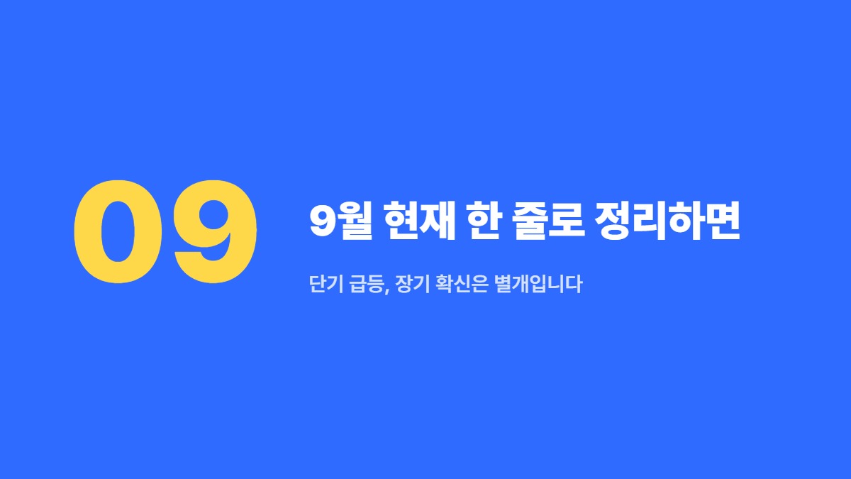 9월 현재 한 줄로 정리하면 — 단기 급등, 장기 확신은 별개입니다