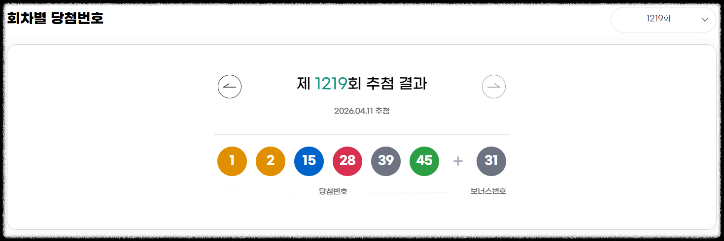 1,219회 로또 당첨 번호