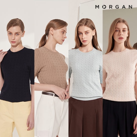 모르간 22SS최신상 MORGAN 케이블 반팔니트 4종